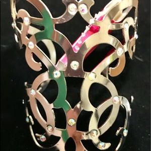 Silver Filagree Rhinestone Accented Cuff Bracelet